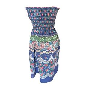 Vtg Floral Strapless Blue Dress sundress blue pink floral women small medium